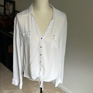 Chic White Button-Up Shirt with Tie Front